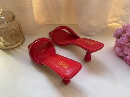 Black Red High Heel Slippers Women Open Toe Slingback Sandals Female Pumps Square Toe Summer Simple Designer Heeled Sandals - Prolificstore