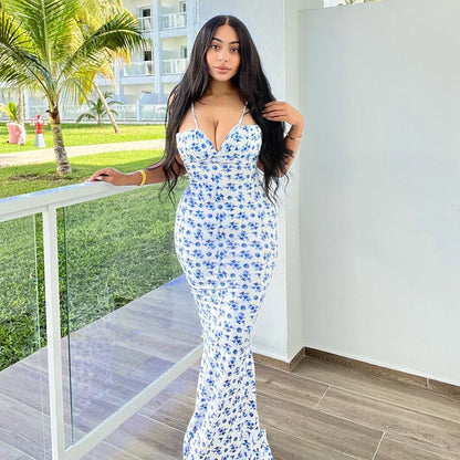 Hugcitar Women Elegant Floral Beach Vacation Bodycon Streetwear Long Dress 2026 Summer Clothes Wholesale Items For Business - Prolificstore