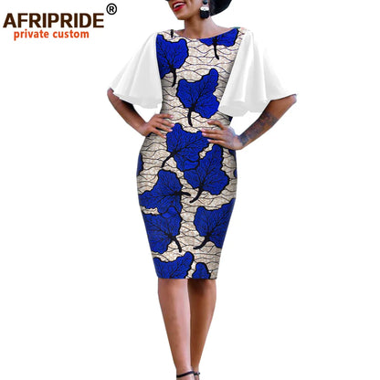 African Bodycon Dresses for Women AFRIPRIDE Bazin Richi Short Butterfly Sleeves Dashiki Wax Women Ankara Print Dress A1925007