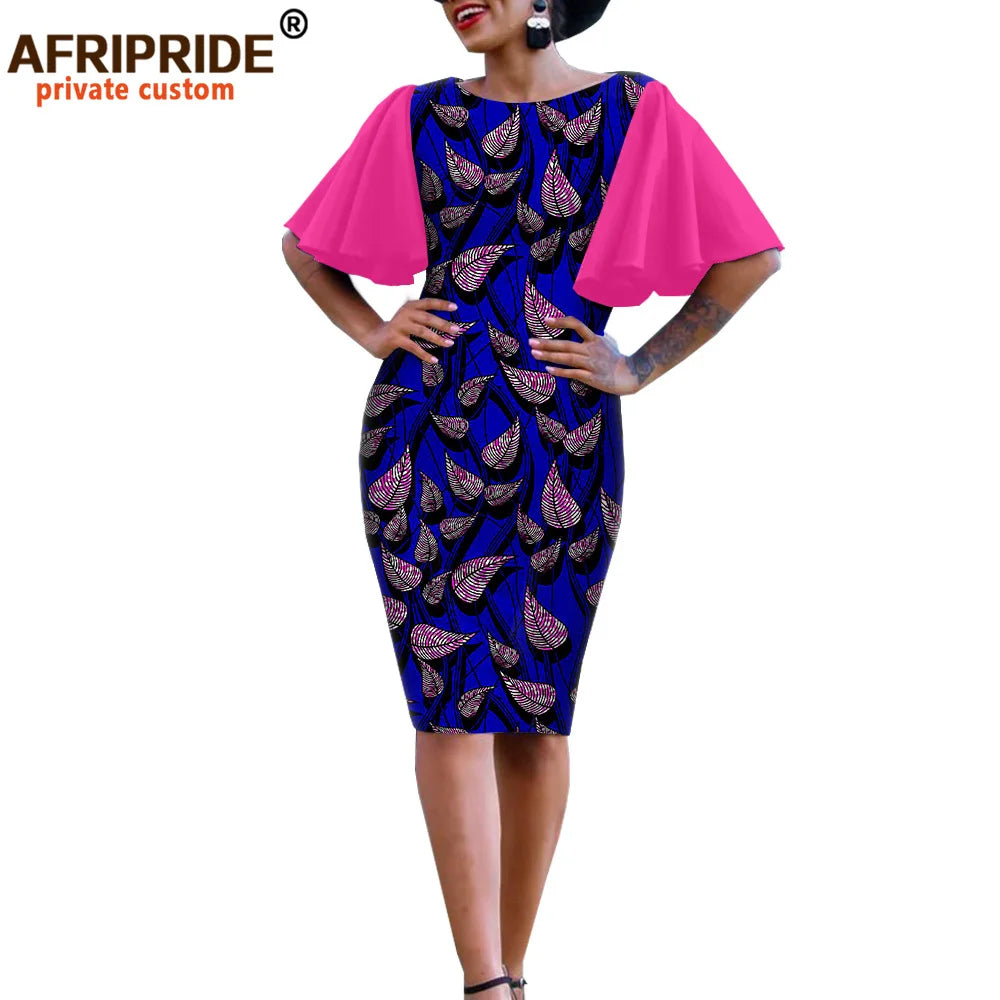 African Bodycon Dresses for Women AFRIPRIDE Bazin Richi Short Butterfly Sleeves Dashiki Wax Women Ankara Print Dress A1925007