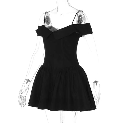 Dulzura Off Shoulder Backless Zipper Slip Puffy Mini Dress Women'S Fashion Sexy Elegant Clothes Party Prom Spring Summer Outfit