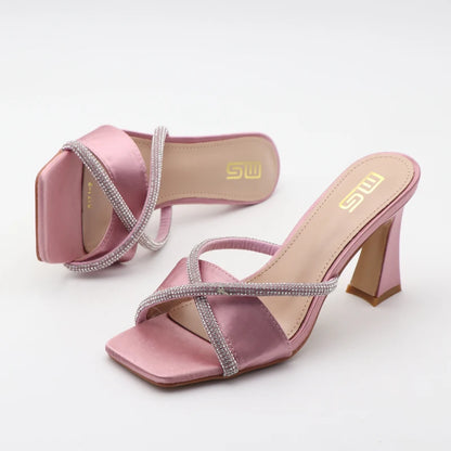 Black Red High Heel Slippers Women Open Toe Slingback Sandals Female Pumps Square Toe Summer Simple Designer Heeled Sandals - Prolificstore
