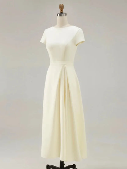 Formal Pleated Dresses Woman 2026 Spring Summer Apricot Short Sleeve High Waist Bridal Guest Elegant Long Dress 197365 - Prolificstore