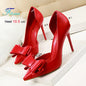 2025 High Heels 10.5cm Women's Shoes Side Hollowed Out Slim Heels Shallow Mouth Lady Pumps Butterfly-Knot Stiletto Banquet Shoes