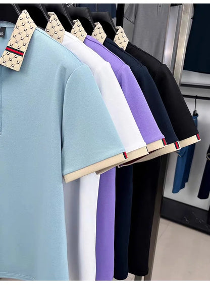 Luxury brand B letter embossed short sleeve polo shirt men summer lightweight breathable new fashion color blocked lapel T-shirt - Prolificstore