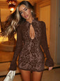 Hugcitar Turtleneck Long Flare Sleeve Patchwork Lace Hollow Out Button Sexy Mini Dress 2025 Spring Women Clothes Party Nightclub - Prolificstore