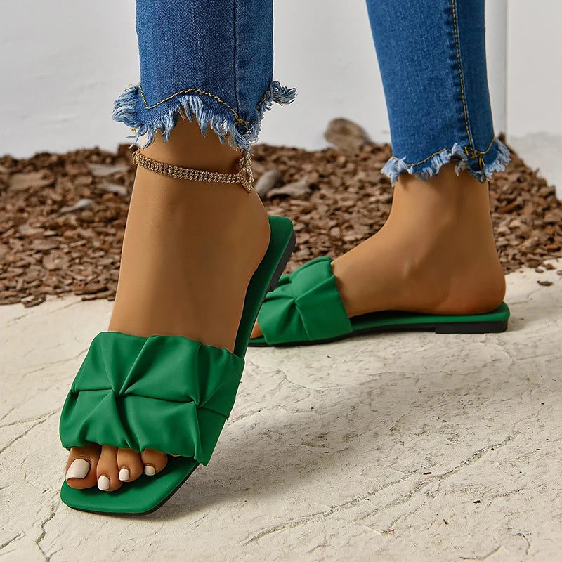 Women's Sandals Fashion Square Head Summer Shoes For Women Flat Sandals Korean Style Slippers Summer Sandalias De Mujer Footwear - Prolificstore