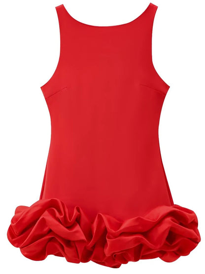 HXAO White Short Dress Women's Ruffle Backless Party Dresses Black Red Sleeveless Bodycon Mini Dress Woman Summer Sexy Vestidos