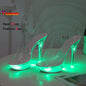 Summer Led Illuminated Women Slippers Super High Heel 13cm Crystal Ankle Buckle Sandals Transparent Platform Female Party Shoes