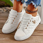 Fashion Lightweight Women's Sneakers - Black, White and Gold Embellished, Lace-Up Low-Top Casual Shoes for All Seasons - Prolificstore