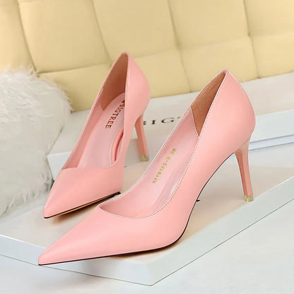 Women Korean Version Fashion Shallow Mouth Office Shoes Stiletto Party Single Shoes Female Comfort Women Heels Simple 9511-17