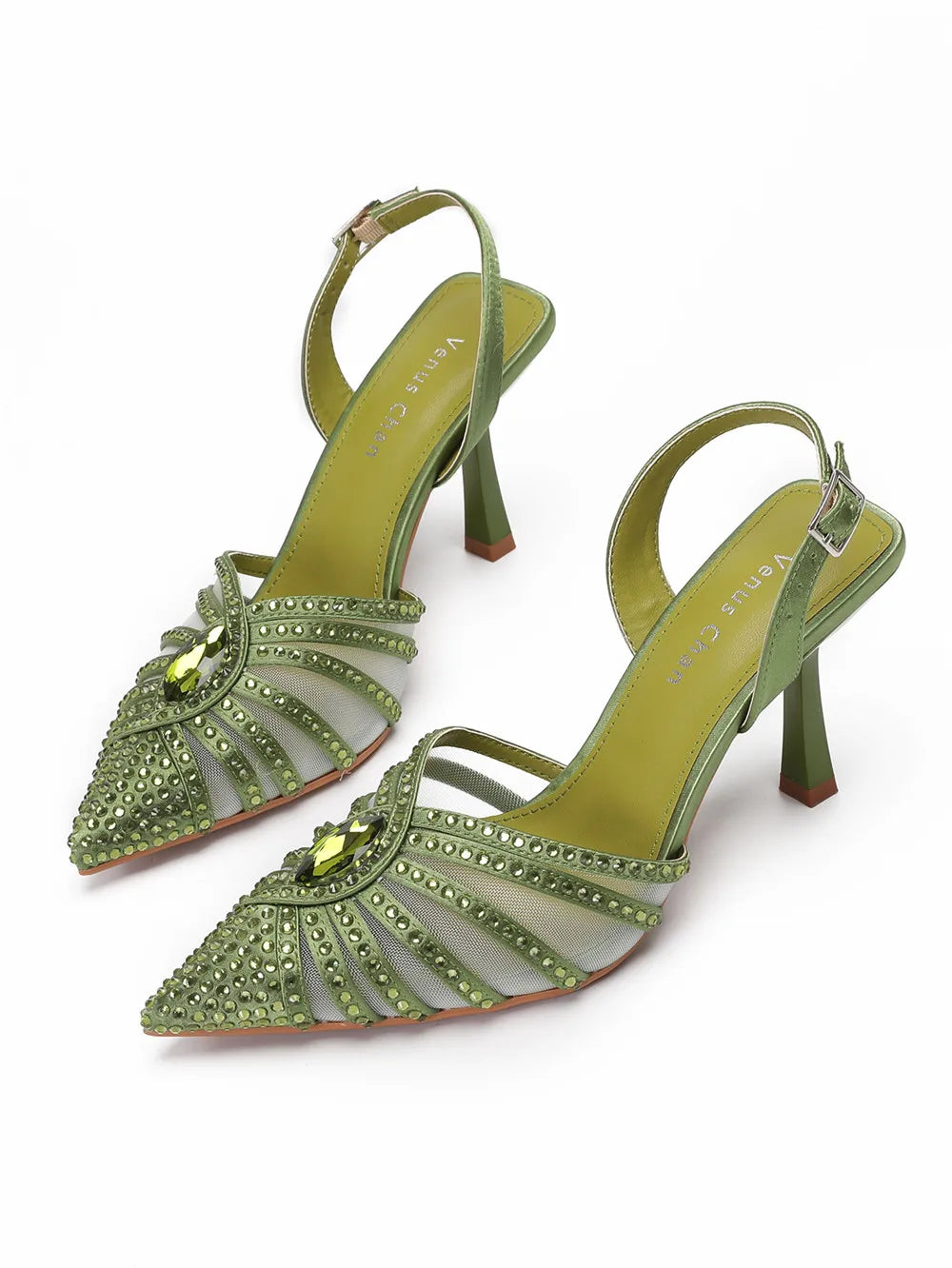 2025 Elegant Fruit Green Women's Green Heels and Rhinestone Handbag Set - Italian Design for Weddings and Parties