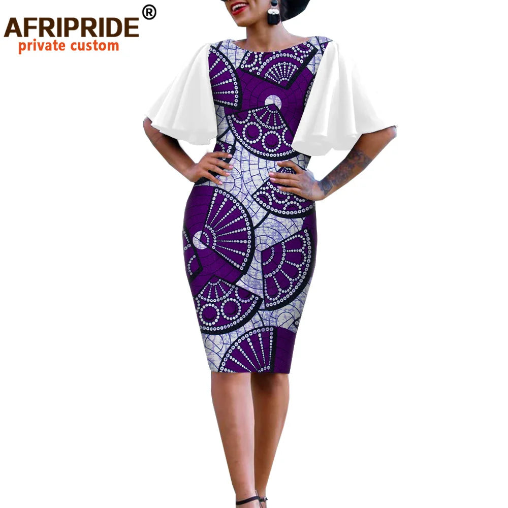 African Bodycon Dresses for Women AFRIPRIDE Bazin Richi Short Butterfly Sleeves Dashiki Wax Women Ankara Print Dress A1925007