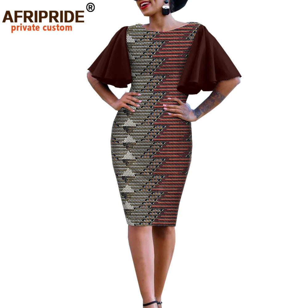 African Bodycon Dresses for Women AFRIPRIDE Bazin Richi Short Butterfly Sleeves Dashiki Wax Women Ankara Print Dress A1925007