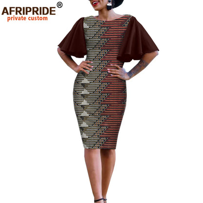 African Bodycon Dresses for Women AFRIPRIDE Bazin Richi Short Butterfly Sleeves Dashiki Wax Women Ankara Print Dress A1925007