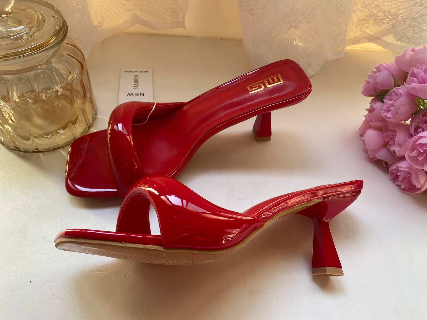 Black Red High Heel Slippers Women Open Toe Slingback Sandals Female Pumps Square Toe Summer Simple Designer Heeled Sandals - Prolificstore