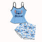 Women's 2-piece Disney Stitch Cute Cartoon Pattern Pajamas Home Clothes Strap Top+Elastic Shorts Off Shoulder Star Cartoon Print