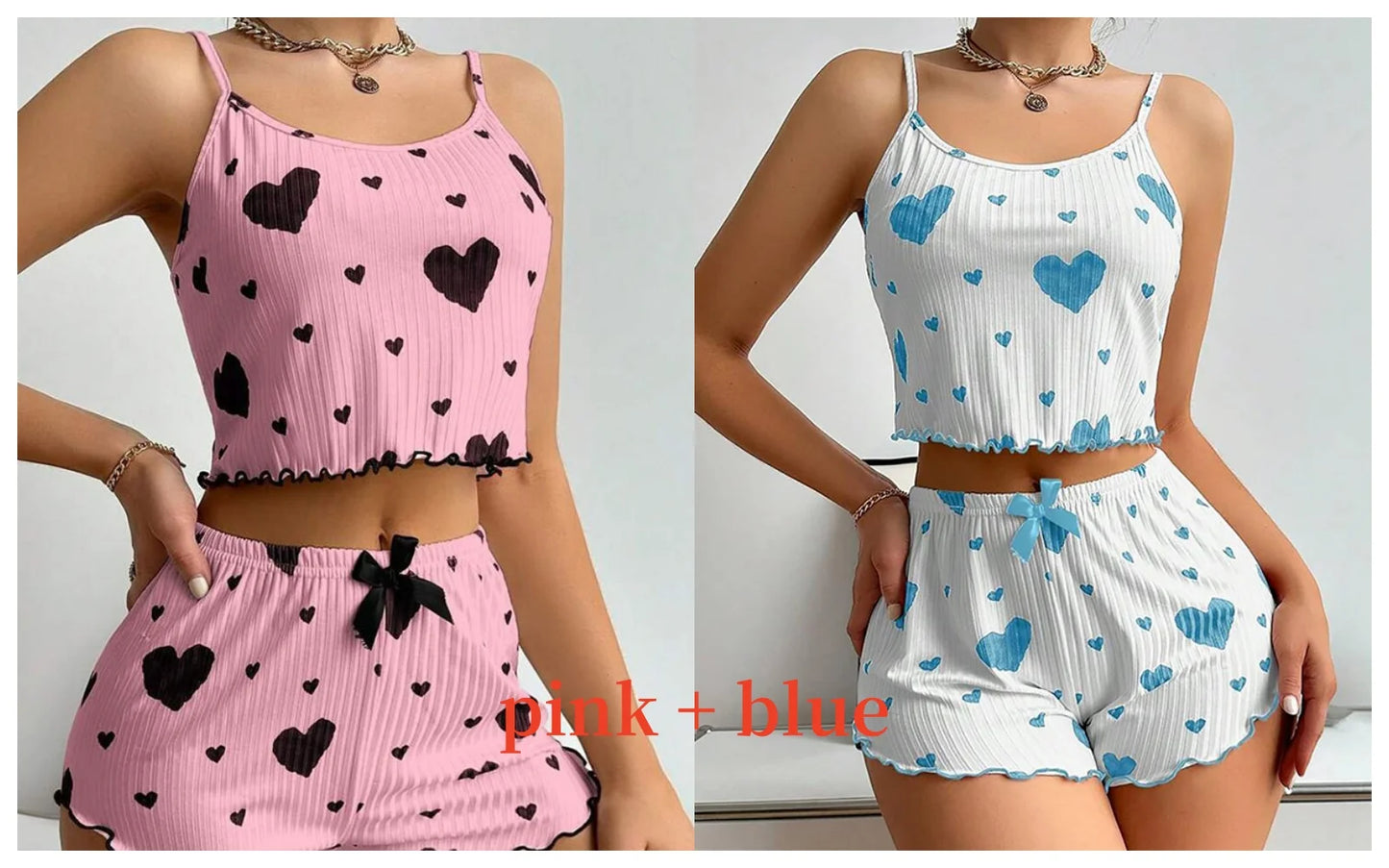 Women's Pajamas Set Sleepwear 2 PCS Short Tank Tops And Shorts S M L White Ventilate Soft Casual Love Printing - Prolificstore