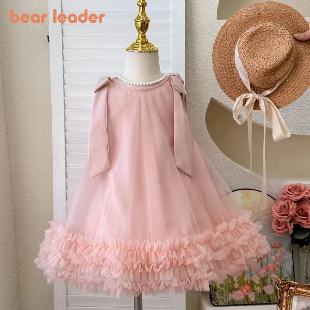 Bear Leader 2025 Korean Version Bow Sleeveless Mesh Wedding Party Birthday Dress Baby Girl Easter Summer Princess Dresses
