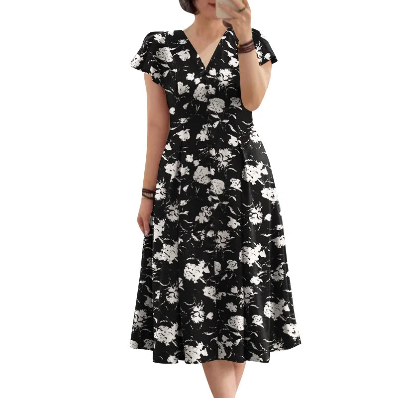 ZANZEA Summer OL Work Ruffle Sleeve Women Midi Dress  Casual Floral Print A-line Vestidos V Neck Waist Party Sundress Oversized - Prolificstore
