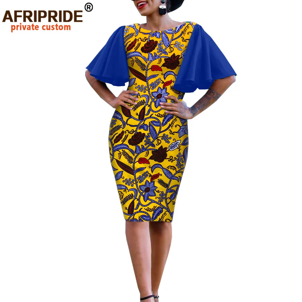 African Bodycon Dresses for Women AFRIPRIDE Bazin Richi Short Butterfly Sleeves Dashiki Wax Women Ankara Print Dress A1925007