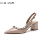 Women Real Leather Shiny Back Buckle Strap Fashionable Sandals European And American Style Trendy Shoes Closed Toe Gold Studs 42