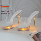 Summer Led Illuminated Women Slippers Super High Heel 13cm Crystal Ankle Buckle Sandals Transparent Platform Female Party Shoes