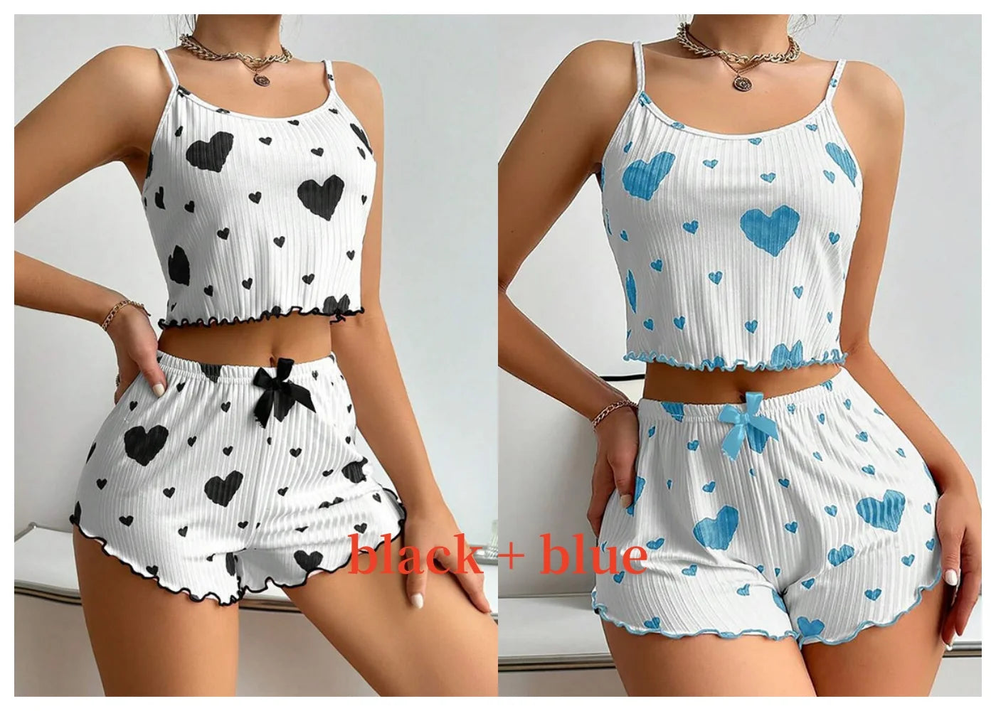 Women's Pajamas Set Sleepwear 2 PCS Short Tank Tops And Shorts S M L White Ventilate Soft Casual Love Printing - Prolificstore
