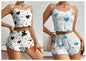 Women's Pajamas Set Sleepwear 2 PCS Short Tank Tops And Shorts S M L White Ventilate Soft Casual Love Printing - Prolificstore