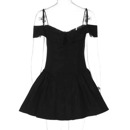 Dulzura Off Shoulder Backless Zipper Slip Puffy Mini Dress Women'S Fashion Sexy Elegant Clothes Party Prom Spring Summer Outfit