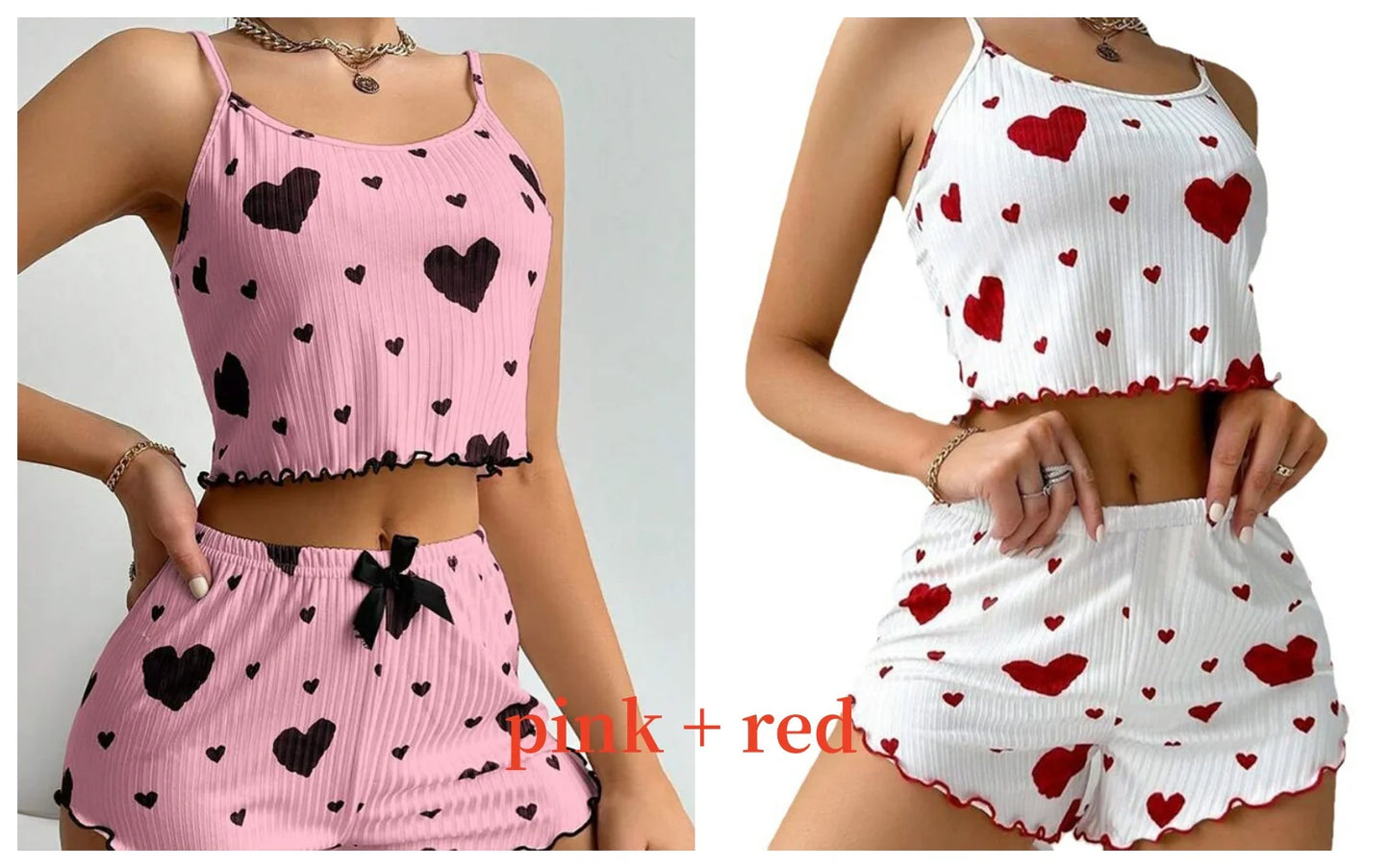 Women's Pajamas Set Sleepwear 2 PCS Short Tank Tops And Shorts S M L White Ventilate Soft Casual Love Printing - Prolificstore