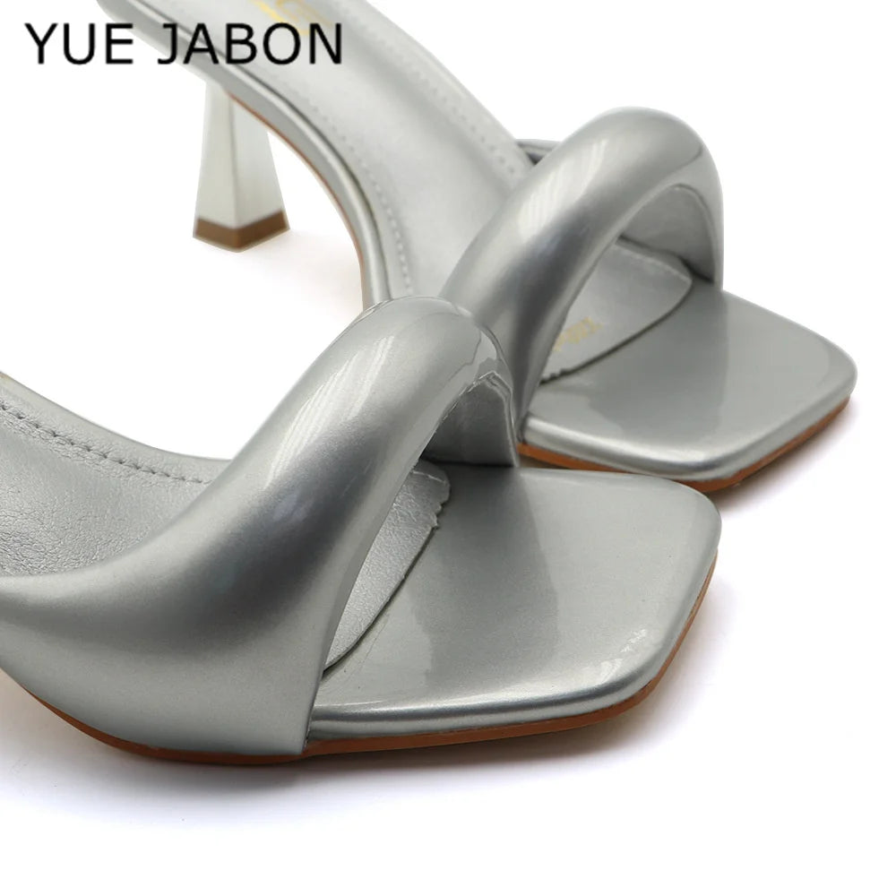 Black Red High Heel Slippers Women Open Toe Slingback Sandals Female Pumps Square Toe Summer Simple Designer Heeled Sandals - Prolificstore