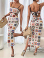 Elegant Backless Floral Print Bodycon Dress for Women Sleeveless Gown