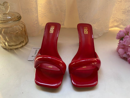 Black Red High Heel Slippers Women Open Toe Slingback Sandals Female Pumps Square Toe Summer Simple Designer Heeled Sandals - Prolificstore
