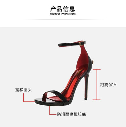 2026 New Women's Shoes Fashion Patent Leather High-heeled Sandals Luxury Women Designer Shoes Fine Heel Sexy High Heels Zapatos