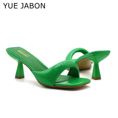 Black Red High Heel Slippers Women Open Toe Slingback Sandals Female Pumps Square Toe Summer Simple Designer Heeled Sandals - Prolificstore