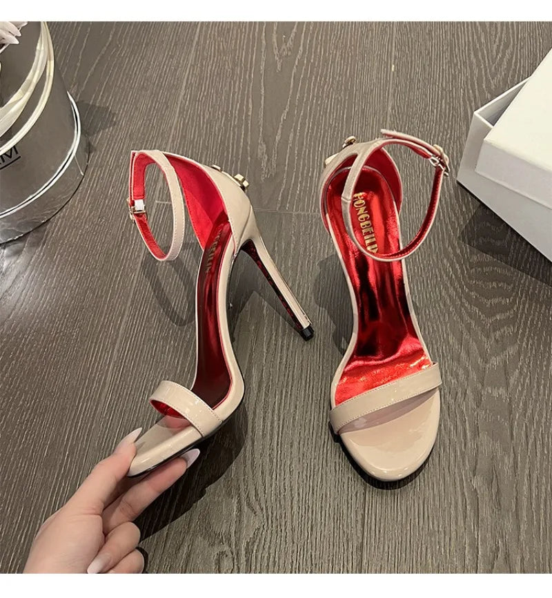 2026 New Women's Shoes Fashion Patent Leather High-heeled Sandals Luxury Women Designer Shoes Fine Heel Sexy High Heels Zapatos