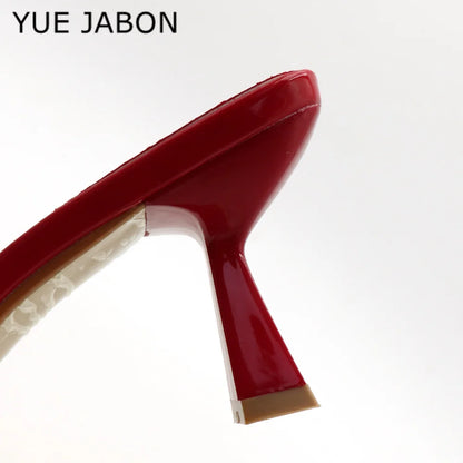 Black Red High Heel Slippers Women Open Toe Slingback Sandals Female Pumps Square Toe Summer Simple Designer Heeled Sandals - Prolificstore