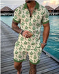 Summer New Men's 3D Printing Short Sleeve Zipper Polo Shirt Shorts Set  Men Casual  2-piece Vacation Beach Set - Prolificstore