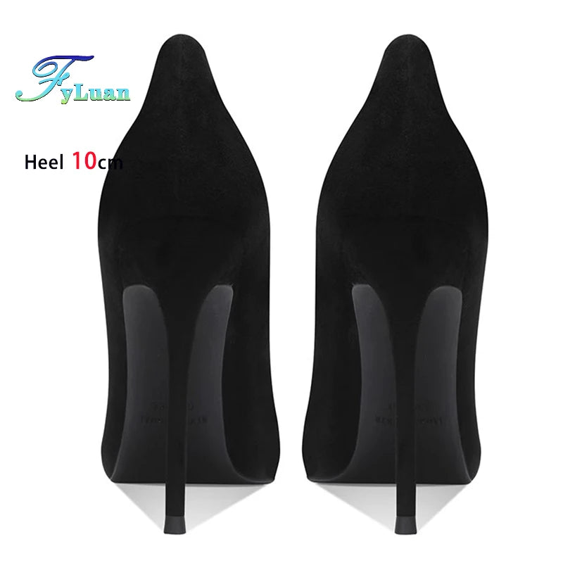 Black Velvet Womens High Heels Elegant Stiletto Pointed Toe Cover Heel Round Flower Pumps Rhinestone Satin Spring Autumn Shoes