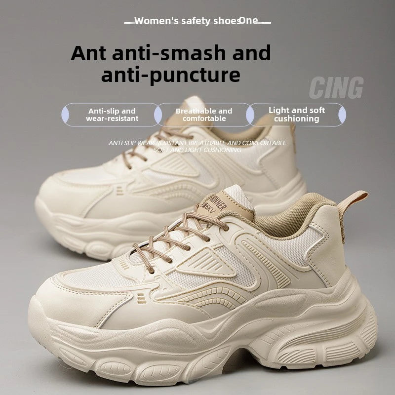 female industrial steel toe safety shoes woman breathable work shoes Lightweight Sneakers fashion spring/summer work sneakers - Prolificstore