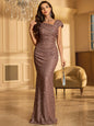 Unithorse Women’s One Shoulder Draped Sleeveless Long Floor-Length Glitter Sequin Formal Evening Dress