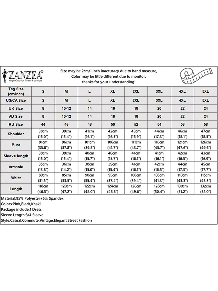 ZANZEA Women Stylish Lace Patchwork Dresses 2025 Autumn 3/4 Sleeve Office Sundress Embroidered Midi Robe Elegant Party Dress - Prolificstore