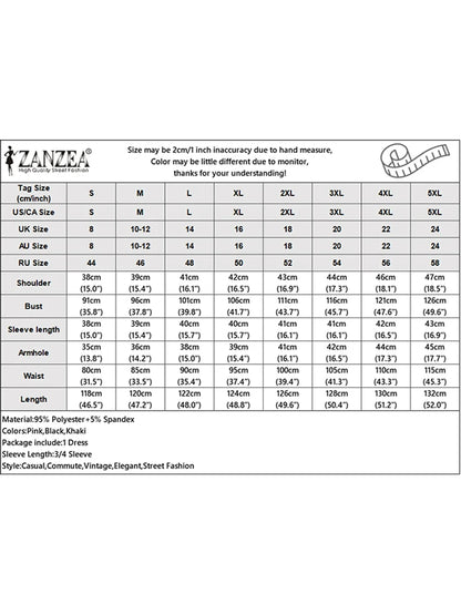 ZANZEA Women Stylish Lace Patchwork Dresses 2025 Autumn 3/4 Sleeve Office Sundress Embroidered Midi Robe Elegant Party Dress - Prolificstore