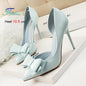 2025 High Heels 10.5cm Women's Shoes Side Hollowed Out Slim Heels Shallow Mouth Lady Pumps Butterfly-Knot Stiletto Banquet Shoes - Prolificstore