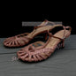 Red Caged Toe Sandals Women Sexy T-bar Round Toe Ankle Strap High Heels Shoes Ladies Casual Patent Leather Sandals