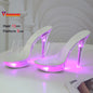 Summer Led Illuminated Women Slippers Super High Heel 13cm Crystal Ankle Buckle Sandals Transparent Platform Female Party Shoes