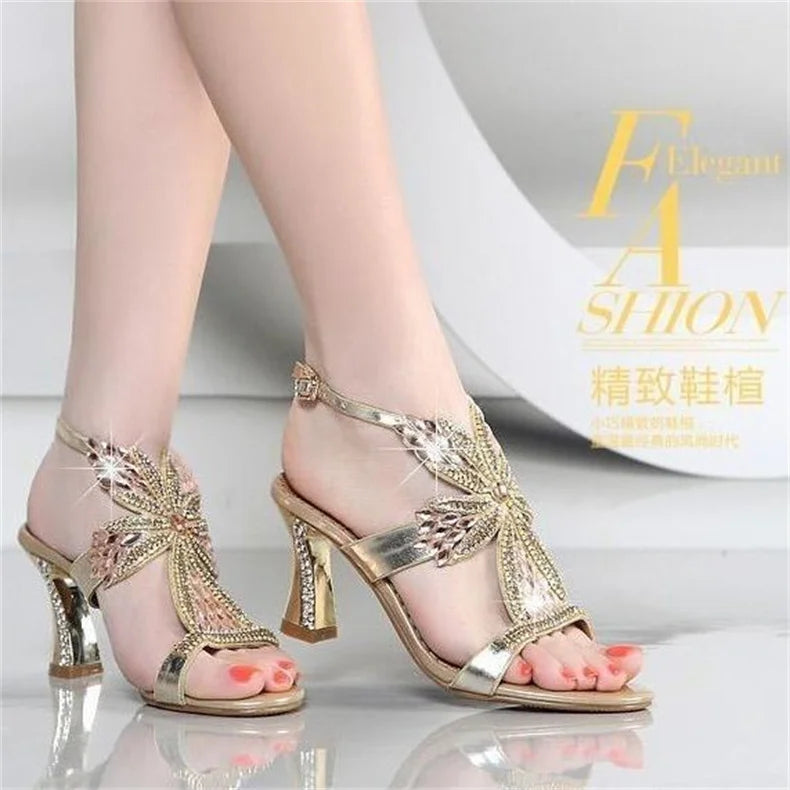 CINESSD Genuine Leather Women Sandals Pumps Summer Rhinestone High Heel Women Wedding Pumps Shoes Sexy Crystal Open-Toe Sandals - Prolificstore
