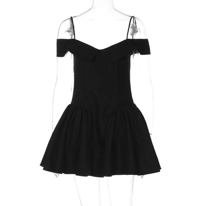 Dulzura Off Shoulder Backless Zipper Slip Puffy Mini Dress Women'S Fashion Sexy Elegant Clothes Party Prom Spring Summer Outfit