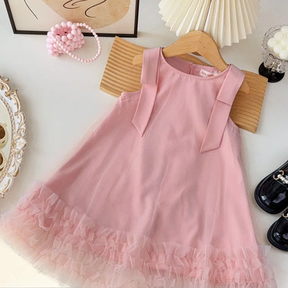 Bear Leader 2025 Korean Version Bow Sleeveless Mesh Wedding Party Birthday Dress Baby Girl Easter Summer Princess Dresses